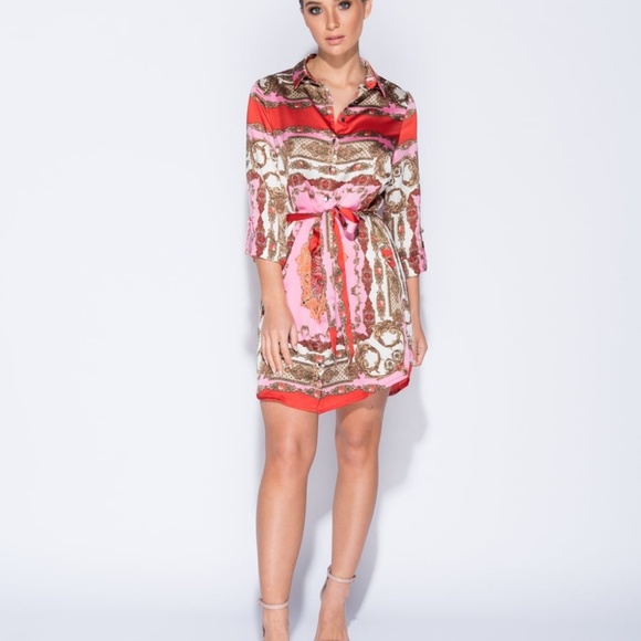 Silky Scarf Shirt Dress